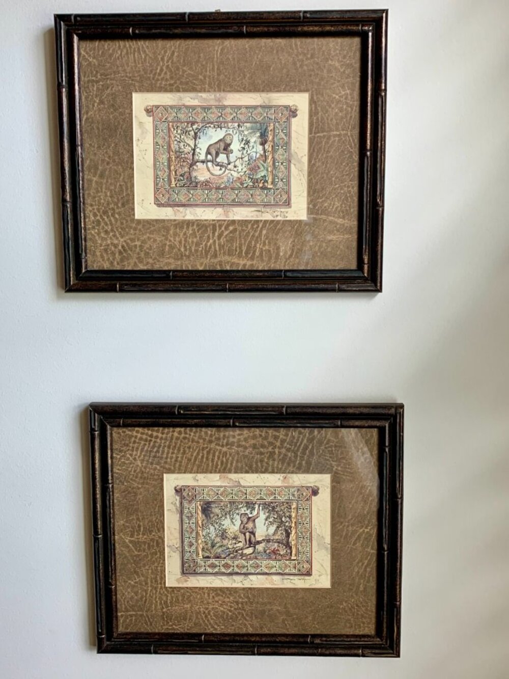Vintage Framed Set of 2 Tropical Monkey Prints in the Jungle by Steve Butler - Picture 7 of 9